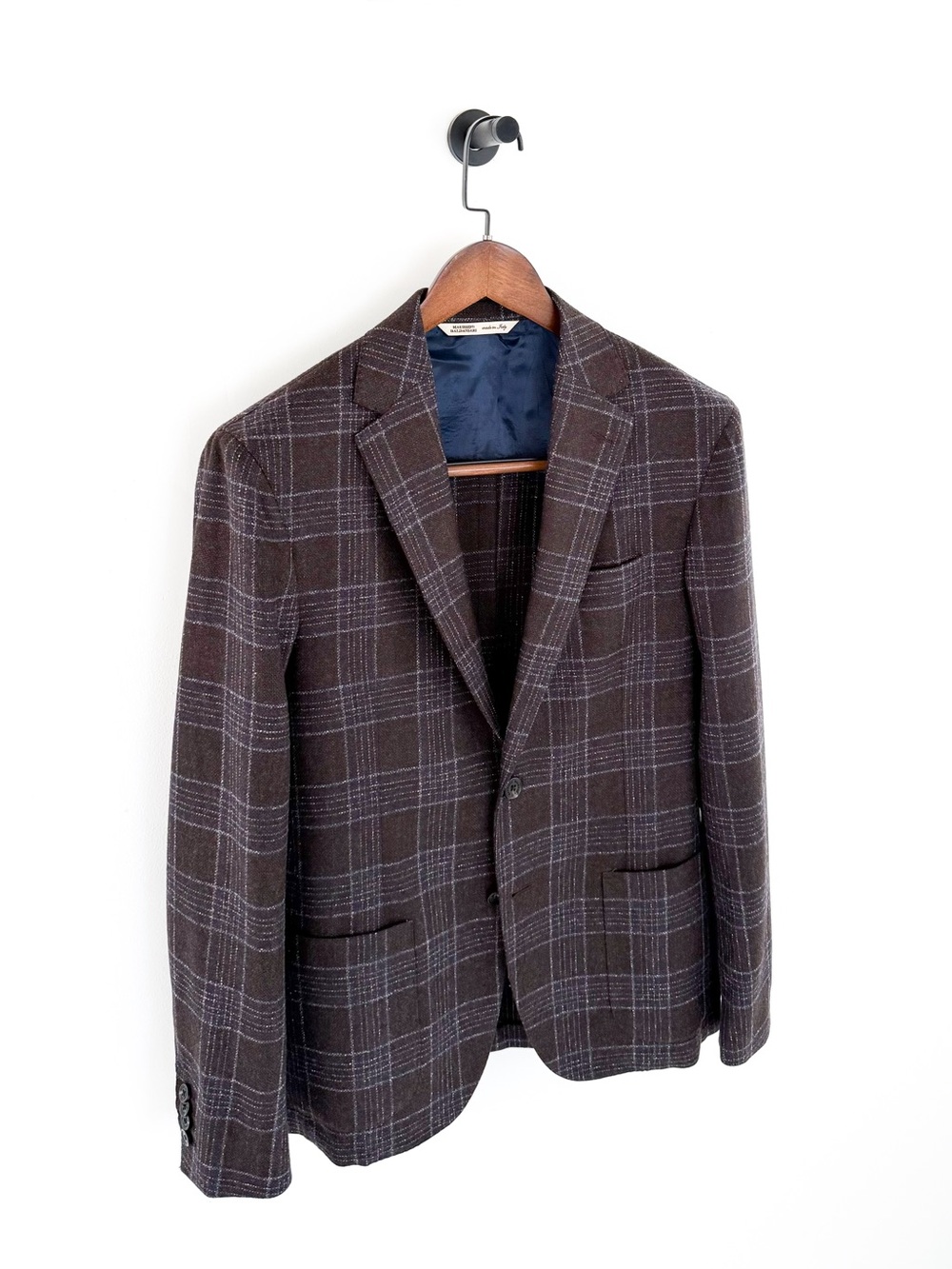 New Maurizio Baldassari Italian Wool Plaid Sport Coat Blazer Men's Brown Blue 40 - Picture 4 of 15
